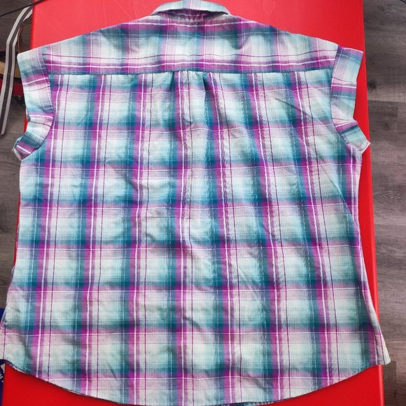 Lee Raiders western button down sleeveles shirt blue purple plaid women's siz 2X - Picture 3 of 6